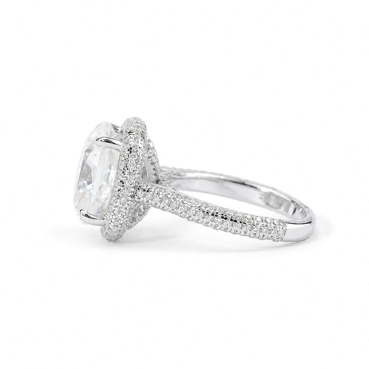 5 Carat Long Cushion Cut Moissanite Pave Ring