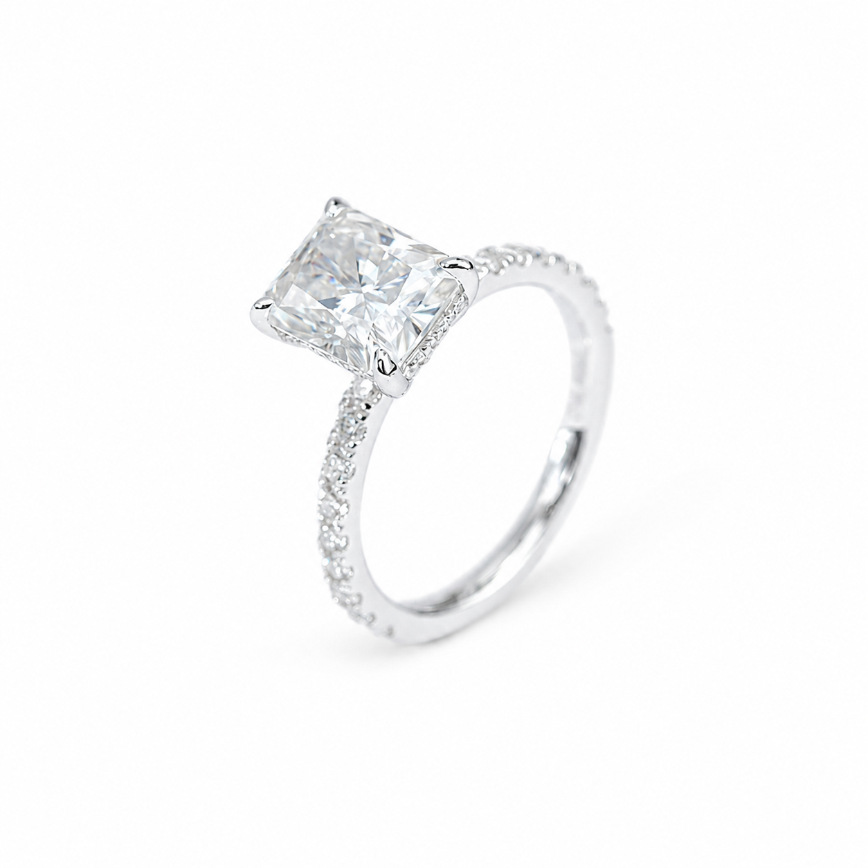 4 Carat Radiant Cut Moissanite Pave Ring
