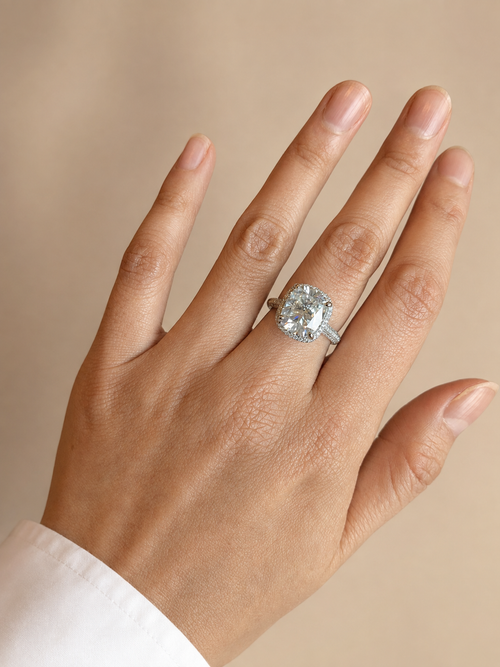 5 Carat Long Cushion Cut Moissanite Pave Ring