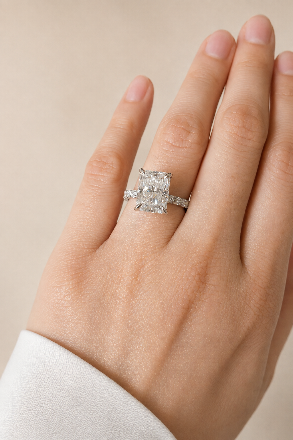 4 Carat Radiant Cut Moissanite Pave Ring