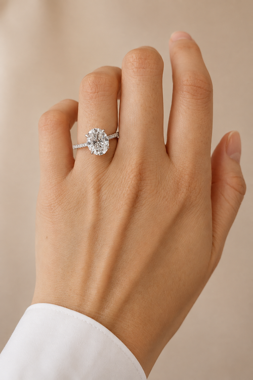 3 Carat Oval Cut Moissanite Pave Ring