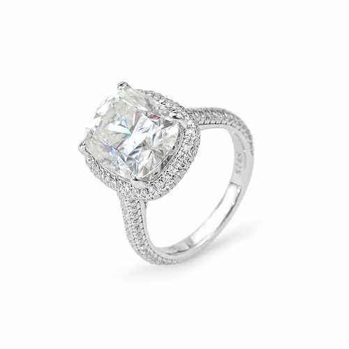 5 Carat Long Cushion Cut Moissanite Pave Ring