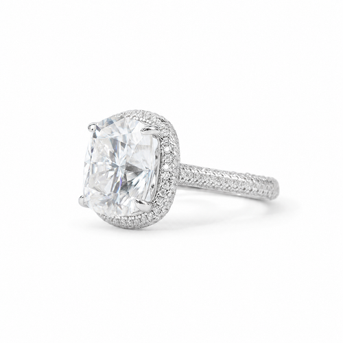 5 Carat Long Cushion Cut Moissanite Pave Ring
