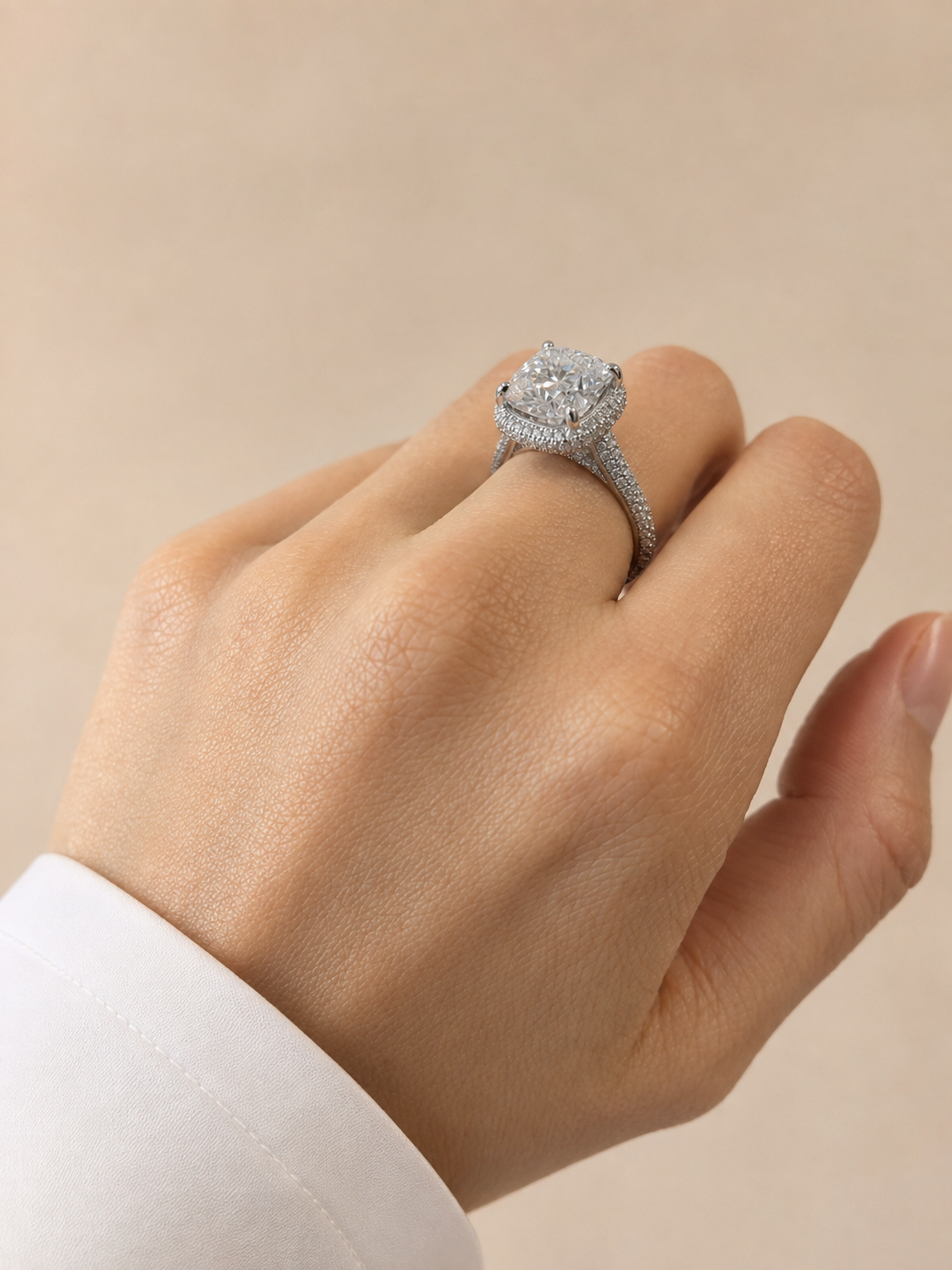 5 Carat Long Cushion Cut Moissanite Pave Ring