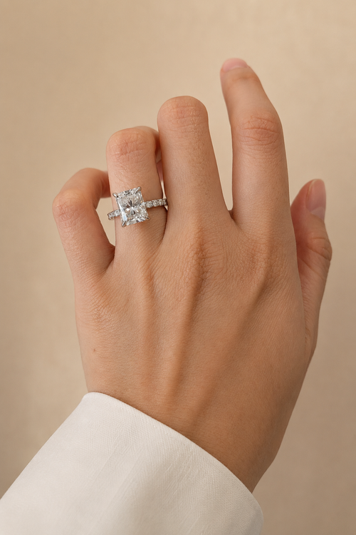 4 Carat Radiant Cut Moissanite Pave Ring
