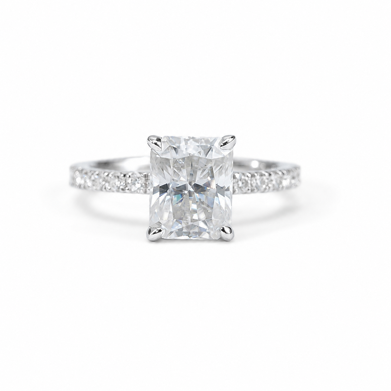 4 Carat Radiant Cut Moissanite Pave Ring