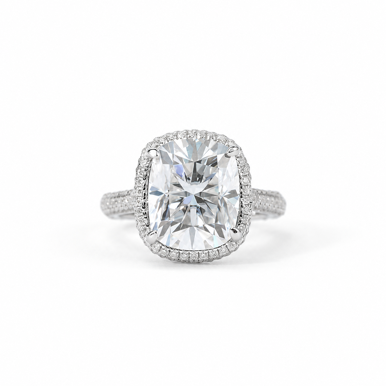 5 Carat Long Cushion Cut Moissanite Pave Ring