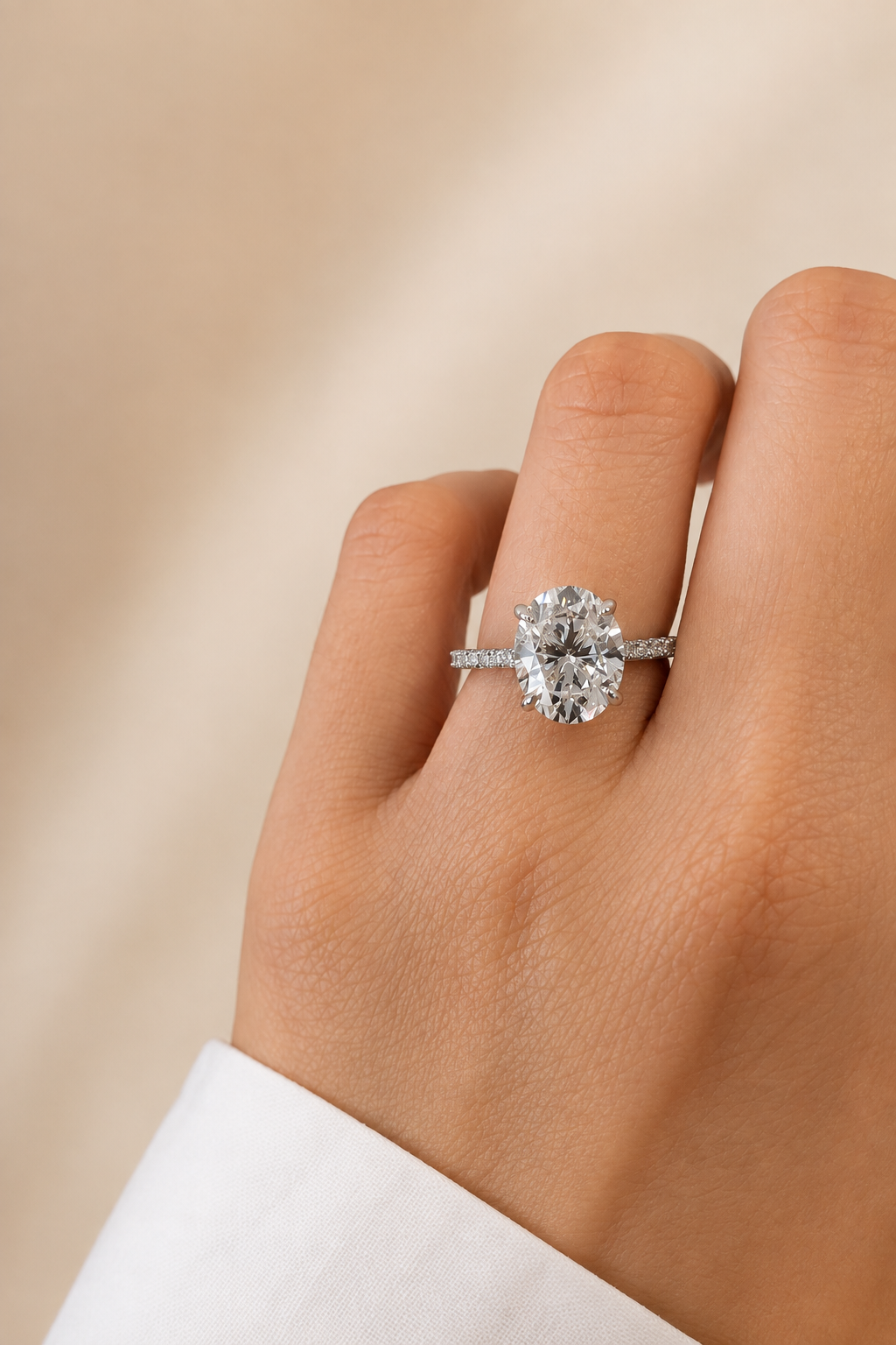 3 Carat Oval Cut Moissanite Pave Ring