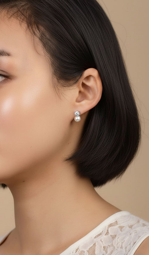 Moissanite & Pearl Duo Studs