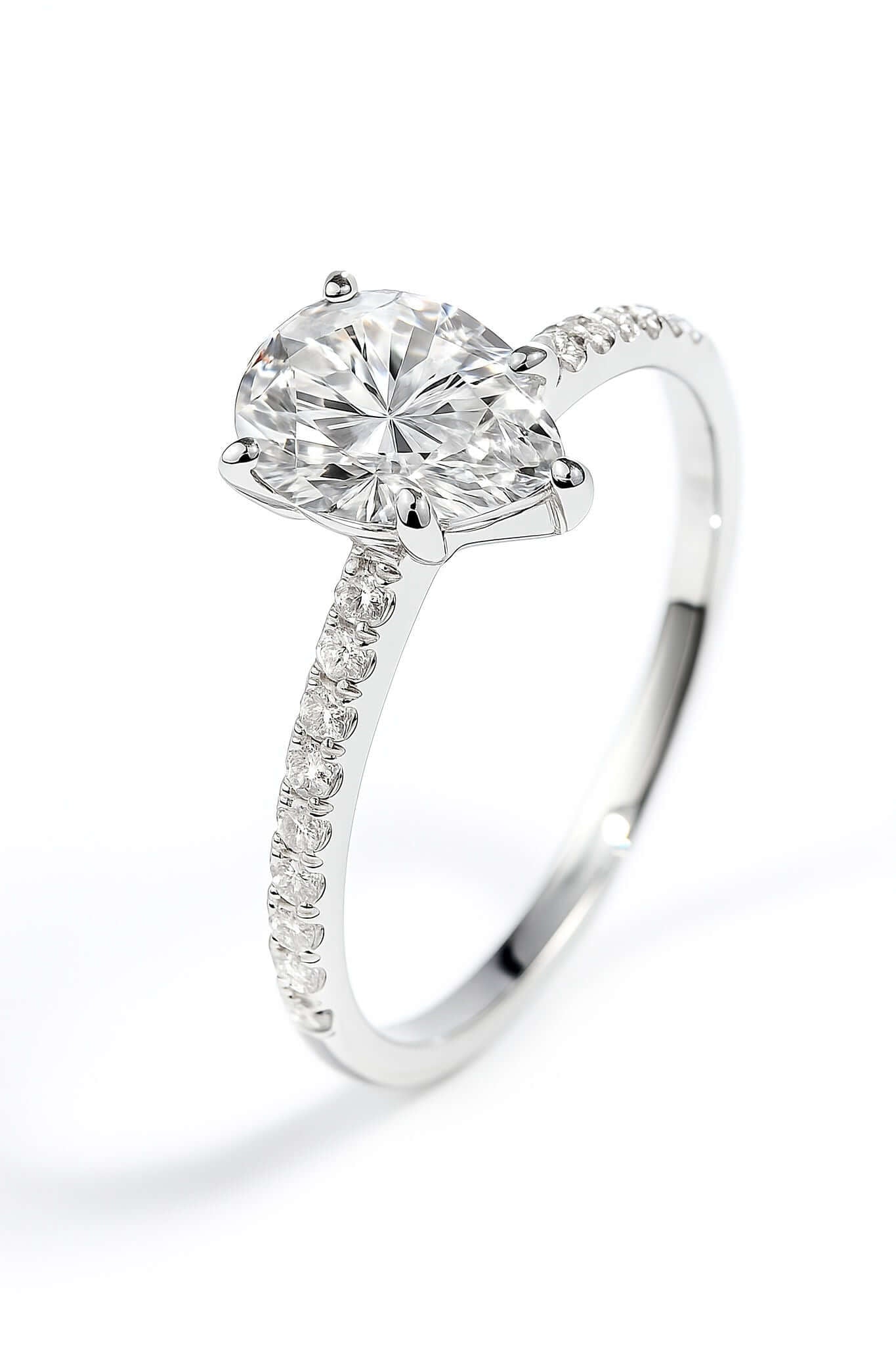 1.5 Carat Pear-Cut Pave Moissanite Ring