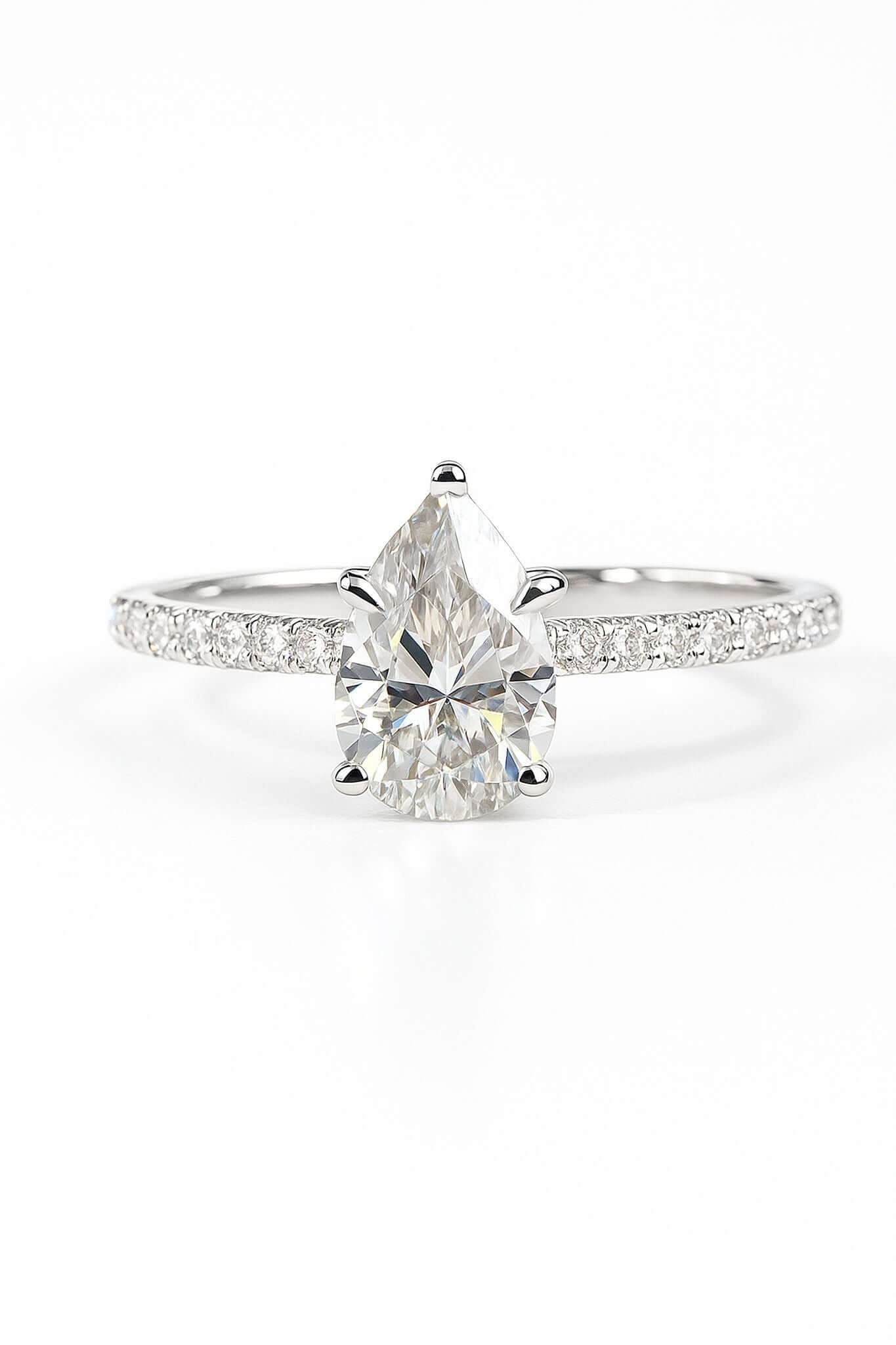 Pear - Cut Pave Moissanite Ring 5