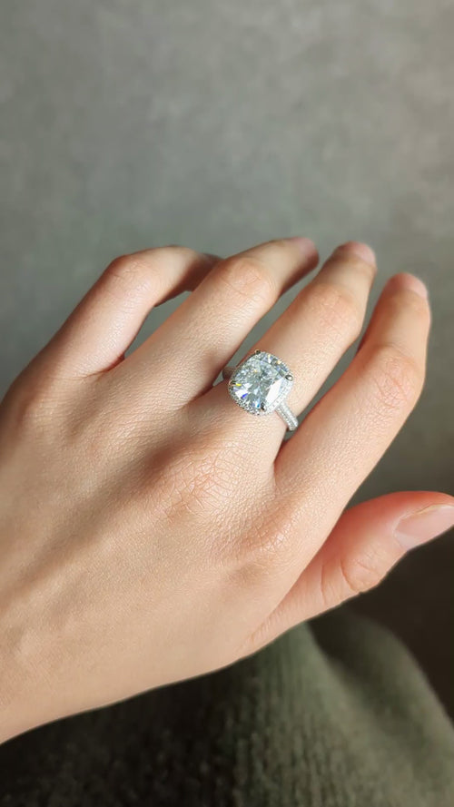 5 Carat Long Cushion Cut Moissanite Pave Ring