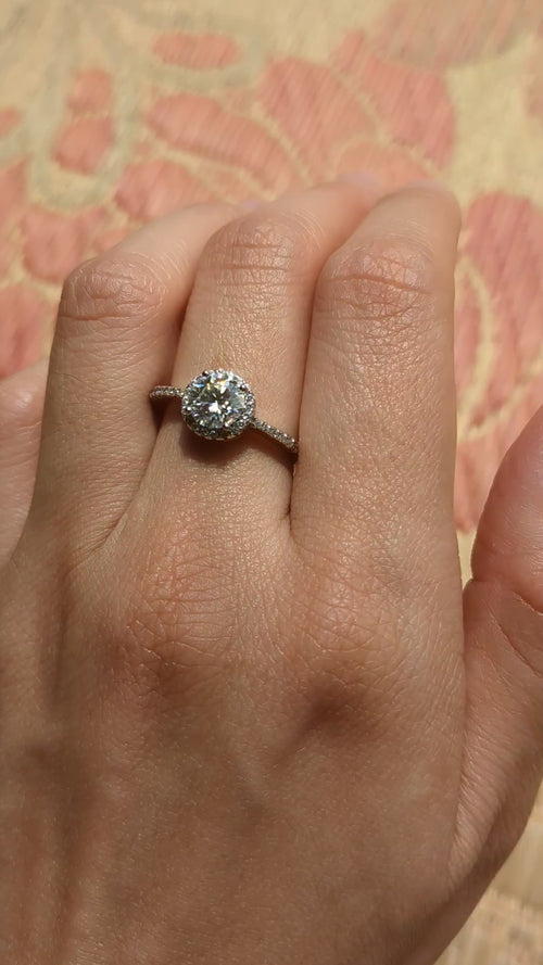 1 Carat Round Halo Moissanite Pave Ring