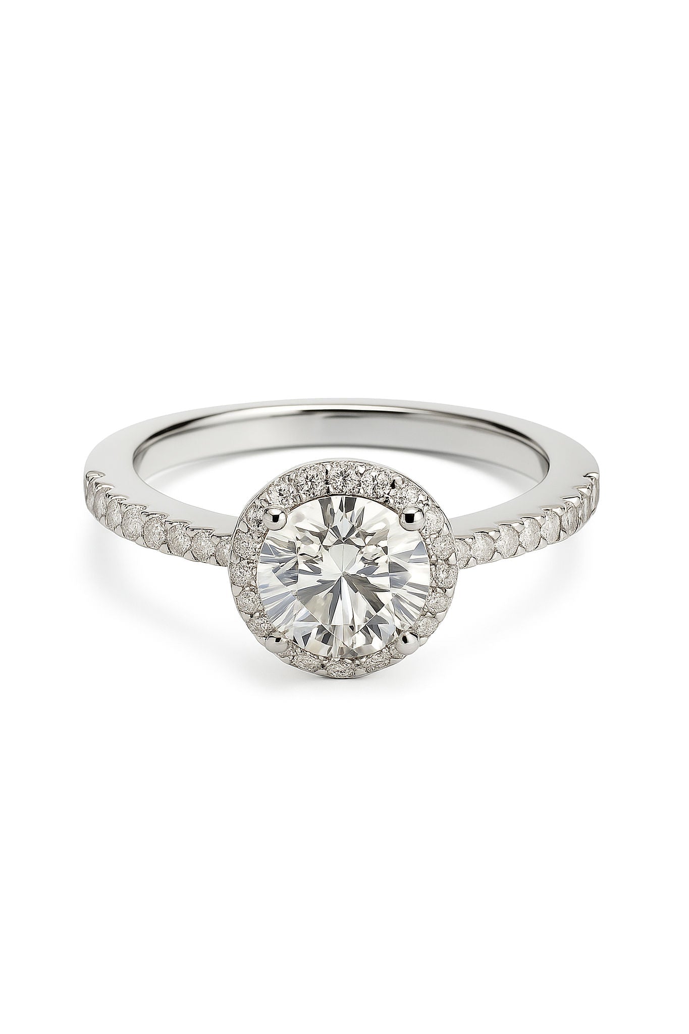 1 Carat Round Halo Moissanite Pave Ring