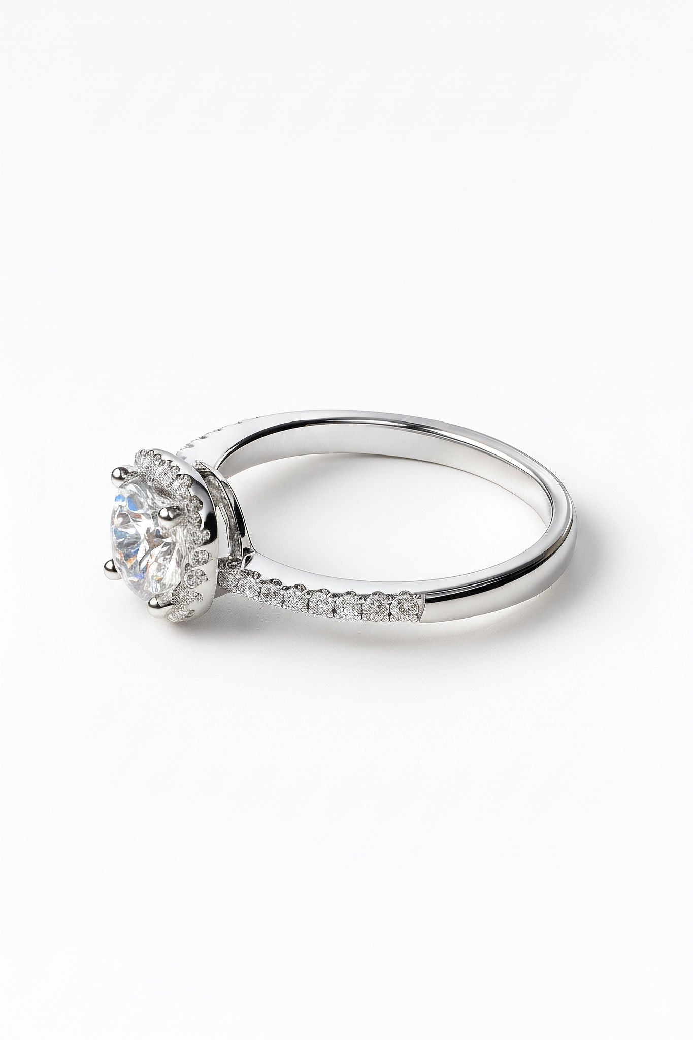 1 Carat Round Halo Moissanite Pave Ring
